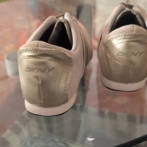 DKNY Metallic Gold and Cream Sneakers